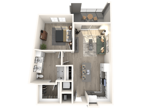 Floor plan for 1 bed, 1 bath, 827 sqft